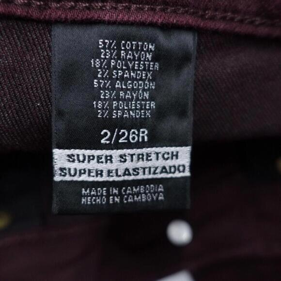 Mossimo Jeans Womens 2 Burgundy Denim Stretch Visible Button Fly Mid-Rise Skinny - Picture 7 of 8